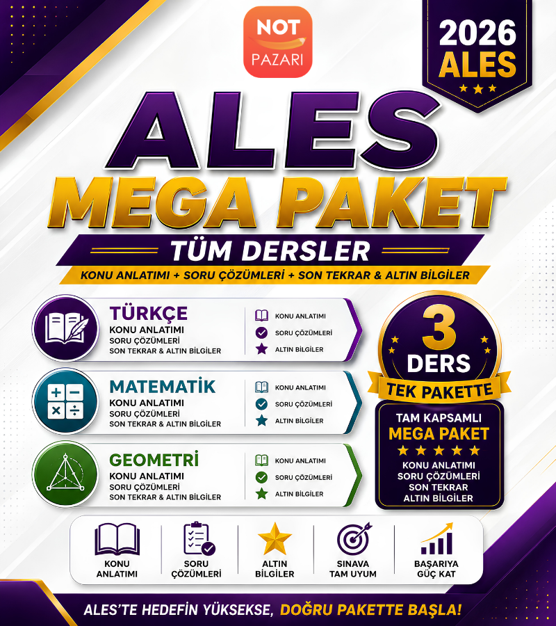 2026 ALES Mega Hazırlık Paketi | Matematik • Geometri • Türkçe | Konu Anlatımı + Son Tekrar PDF Ders Notları